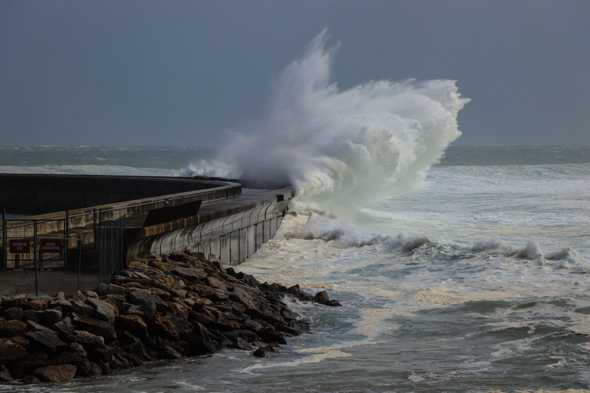 waves batter a shoreline